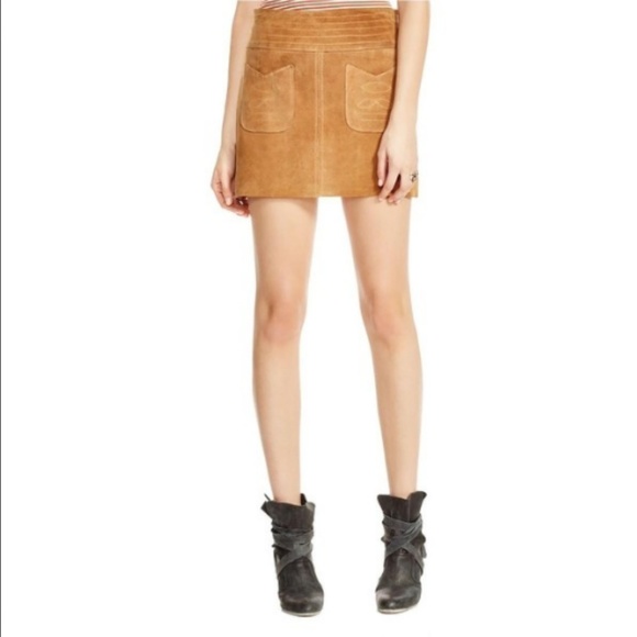 Free People Modern Love Cow Suede Mini Skirt Brown - Picture 2 of 8